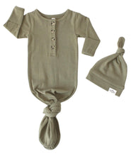 Load image into Gallery viewer, Baby Organic Knotted Gown + Top Knot Hat - Sage