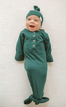 Load image into Gallery viewer, Baby Organic Knotted Gown + Top Knot Hat - Forest
