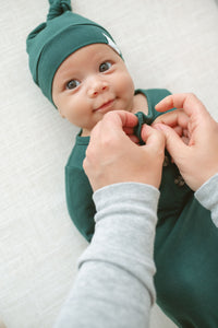 Baby Organic Knotted Gown + Top Knot Hat - Forest