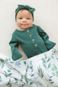 Baby Organic Knotted Gown + Top Knot Hat - Forest