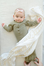 Load image into Gallery viewer, Baby Organic Knotted Gown + Top Knot Hat - Sage