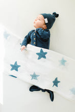 Load image into Gallery viewer, Baby Organic Knotted Gown + Top Knot Hat - Navy
