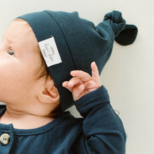 Load image into Gallery viewer, Baby Organic Knotted Gown + Top Knot Hat - Navy