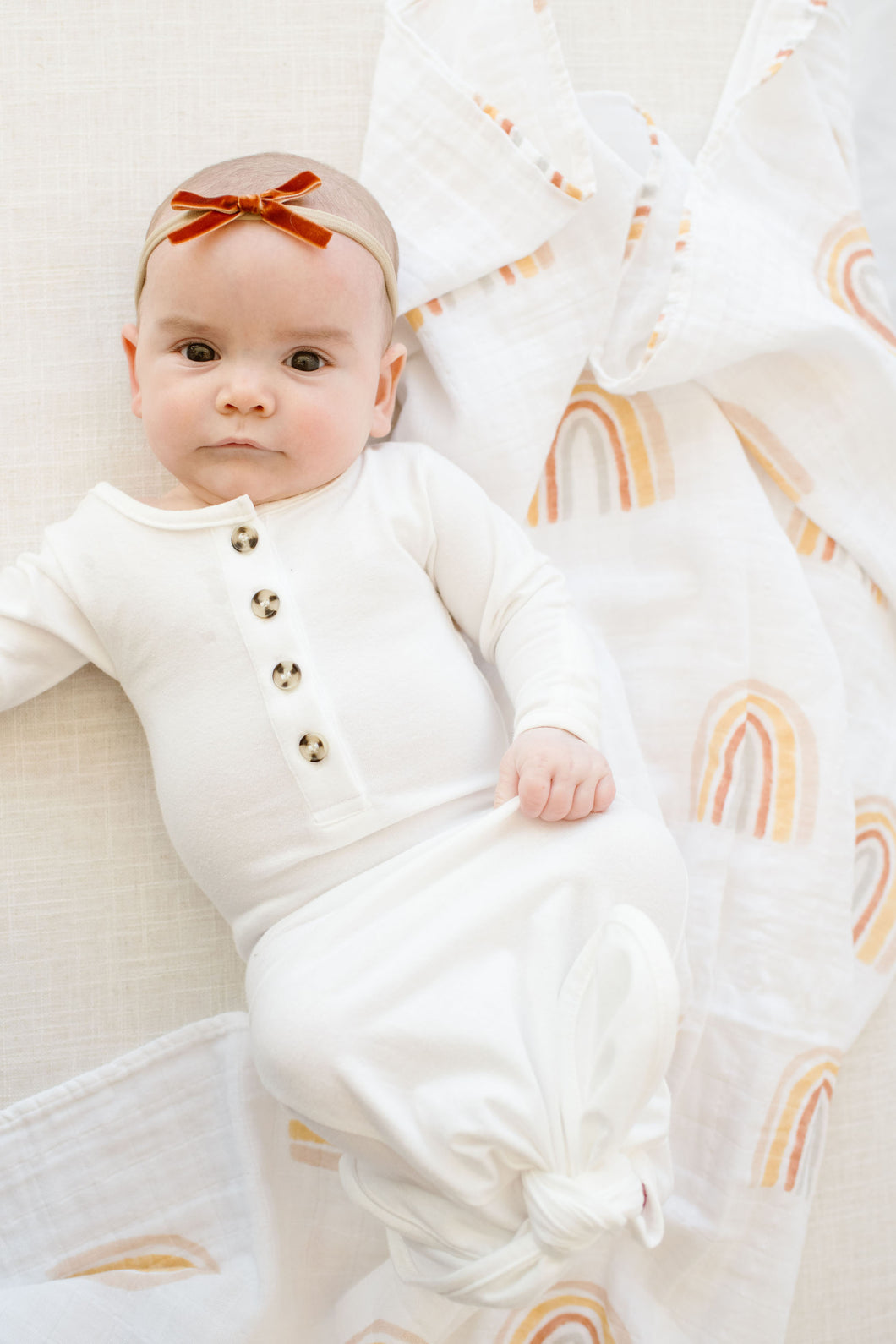 Baby Organic Knotted Gown + Top Knot Hat - Sugar (white)