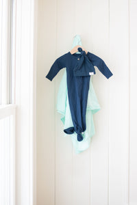 Baby Organic Knotted Gown + Top Knot Hat - Navy