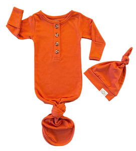 Baby Organic Knotted Gown + Top Knot Hat - Rust