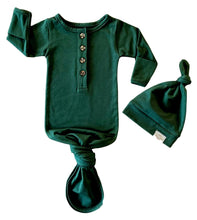 Load image into Gallery viewer, Baby Organic Knotted Gown + Top Knot Hat - Forest