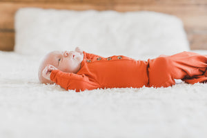 Baby Organic Knotted Gown + Top Knot Hat - Rust