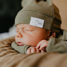 Load image into Gallery viewer, Baby Organic Knotted Gown + Top Knot Hat - Sage