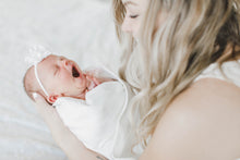 Load image into Gallery viewer, Baby Organic Knotted Gown + Top Knot Hat - Sugar (white)