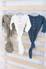 Load image into Gallery viewer, Baby Organic Knotted Gown + Top Knot Hat - Sage