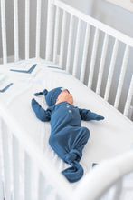 Load image into Gallery viewer, Baby Organic Knotted Gown + Top Knot Hat - Navy