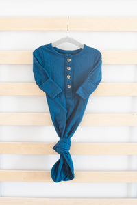 Baby Organic Knotted Gown + Top Knot Hat - Navy