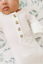 Load image into Gallery viewer, Baby Organic Knotted Gown + Top Knot Hat - Sugar (white)