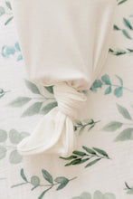 Load image into Gallery viewer, Baby Organic Knotted Gown + Top Knot Hat - Sugar (white)