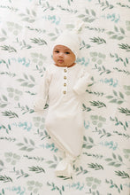 Load image into Gallery viewer, Baby Organic Knotted Gown + Top Knot Hat - Sugar (white)