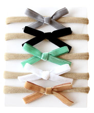 Load image into Gallery viewer, Nylon Headbands with Velvet Bows 5 pk. - Mint/Black