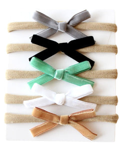 Nylon Headbands with Velvet Bows 5 pk. - Mint/Black