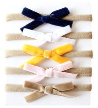 Load image into Gallery viewer, Nylon Headbands with Velvet Bows 5 pk. - Mustard/Navy