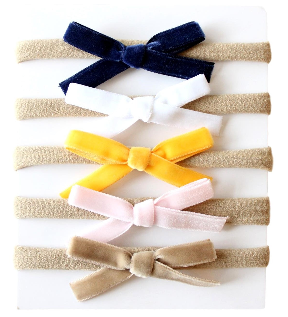 Nylon Headbands with Velvet Bows 5 pk. - Mustard/Navy – Fawn & Foster