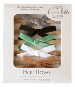 Nylon Headbands with Velvet Bows 5 pk. - Mint/Black