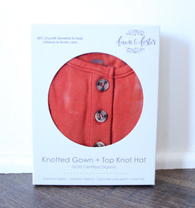 Baby Organic Knotted Gown + Top Knot Hat - Rust