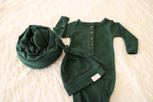 Baby Organic Knotted Gown + Top Knot Hat - Forest